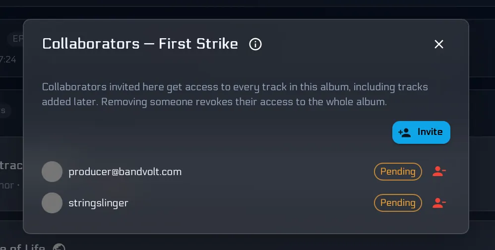 Inviting an external collaborator to a single song or collection