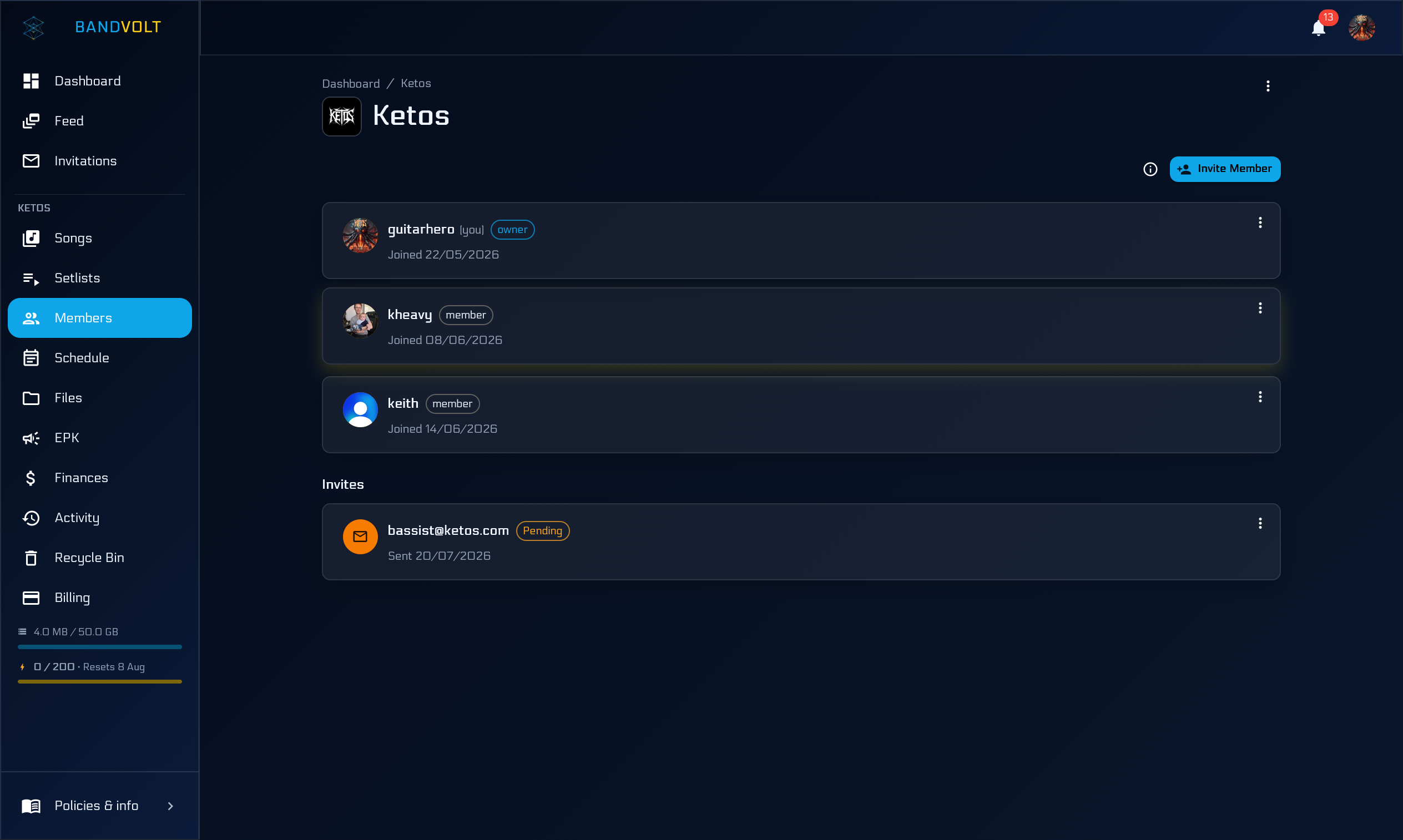 Member management screen
