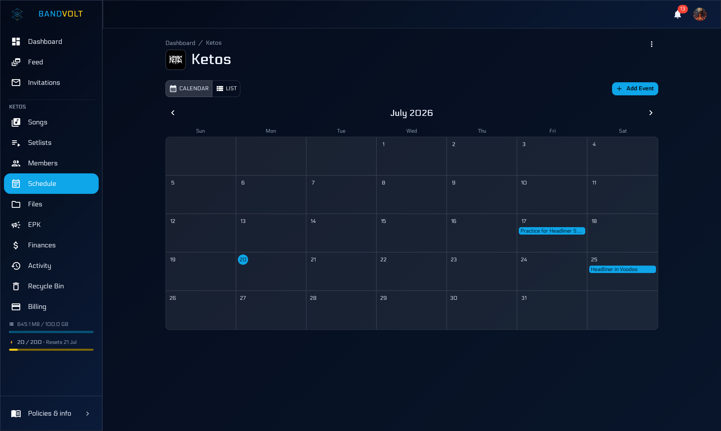 Schedule calendar view